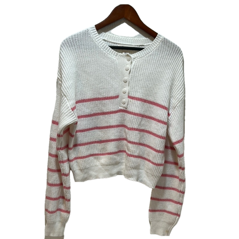 Jessica Simpson Striped White and Pink Sweater size L GUC